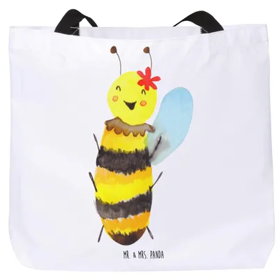 Produktbild von Mr. & Mrs. Panda Reisetasche Biene Happy - Weiß - Geschenk, Tasche, Stoffbeutel, Strandtasche, Tote Bag, Laptoptasche, Schultasche