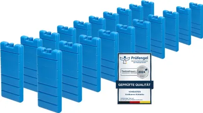 Produktbild von VonBueren 20 x Kühlakkus für Kühltasche | 12h Lange Kühlung | ca. 200 g je Kühlakku | ca. 7,4 x 16,7 x 2,1 cm | auch für Kühlbox
