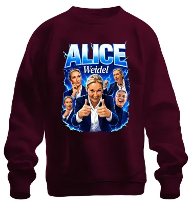 Obrázok produktu pre Alice Weidel, AfD, Nemecko, Patriot, Výrok, Mikina s potlačou, Burgundská farba, Veľkosť XXL