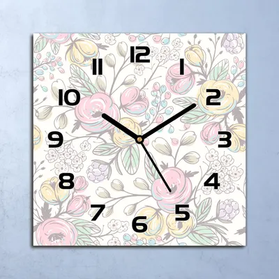 Produktbild von Wanduhr Echt-Glas-Küchenuhr Helle Blumen Quarz Lautlos 30x30 Deko Bilder