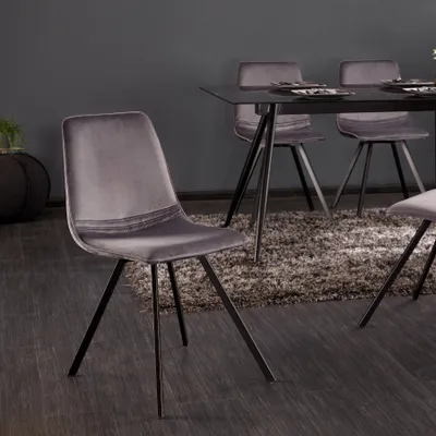 Produktbild von Retro Stuhl AMSTERDAM CHAIR dunkelgrau Samt Designklassiker Esszimmerstuhl Küchenstuhl