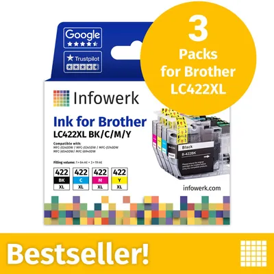 Productafbeelding van NIEUW: Infowerk Inktcartridges voor Brother LC422XL, multipack (BK/C/M/Y), 3 stuks