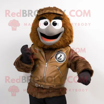 Imagen del producto de Personaje REDBROKOLY de traje de mascota Brown Wrist Watch vestido con una chaqueta de motociclista y horquillas para el cabello