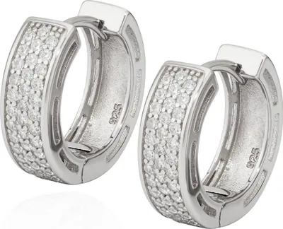 Produktbild von Paar Creolen 925 Silber 17mm Klappcreolen Rund mit vielen Zirkonia Weiß Ohrringe
