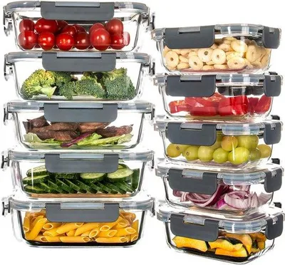 Immagine prodotto di Contenitori trasparenti per alimenti - 10 contenitori con coperchio, ideali per conservare il pranzo e gli avanzi