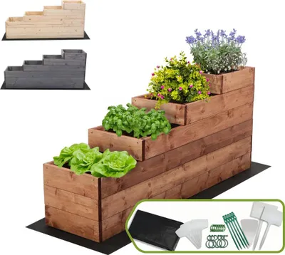 Produktbild von MODO24 Hochbeet Holz, Pflanzkasten, Massivholz, Kiefer, Kräuterbeet, Blumenkasten, Garten, Terrasse, 54x30x120 cm, Braun, ZP07