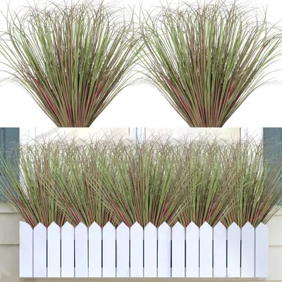 Produktbild von 16 Bündel künstliche Pflanzen, naturgetreu, künstliche Pflanzen für den Außenbereich, Kunstrasen, 50 cm, lila, grün, wetterfest, Balkonpflanzen, UV-beständig, dekorativer Gartenrasen für Frühling, Garten, Topf, Heimdekoration