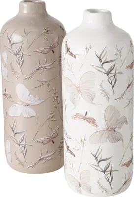 Produktbild von BOLTZE Dekovase 2er Set "Falana" aus Keramik in weiß/taube, Vase Blumenvase
