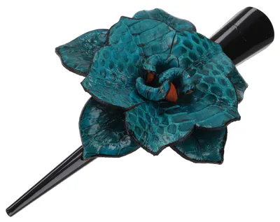 Produktbild von Boho Haarspange mit Lederblüte, Boho Haarschmuck - Türkis, Kunststoff,Leder, 8*8*2 cm, Haarspangen, Haarschmuck