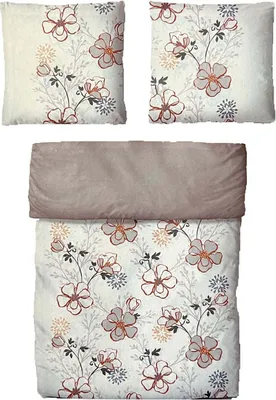 Produktbild von Baumwolle Satin Bettwäsche Blumen Weiß Beige 155x220 80x80: 2 tlg.
