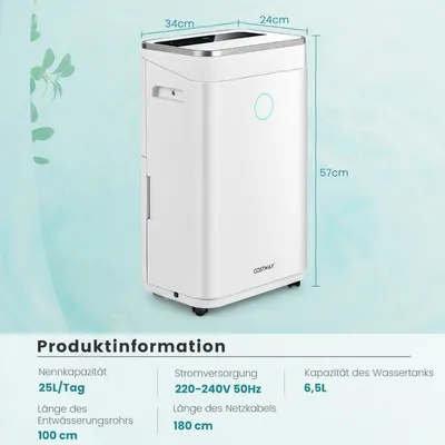 Immagine prodotto di Deumidificatore con serbatoio d'acqua da 6,5 L per un massimo di 30 - 25 L / giorno