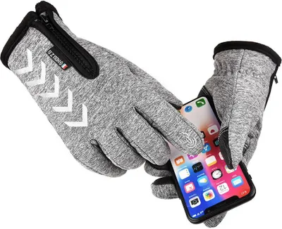 Obrázok produktu pre Zimné teplé rukavice so zipsom, vodotesné vetruodolné protišmykové zimné rukavice Cyklistické rukavice pre mužov ženy, Grey&White, L