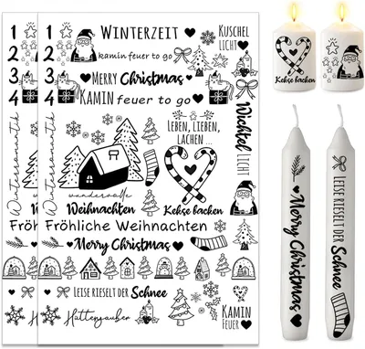 Produktbild von Set mit 2 Bögen 20x30cm Weihnachtsaufklebern für Kerzen DIY-Dekoration