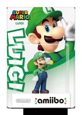 Product packaging for a Luigi amiibo figure.