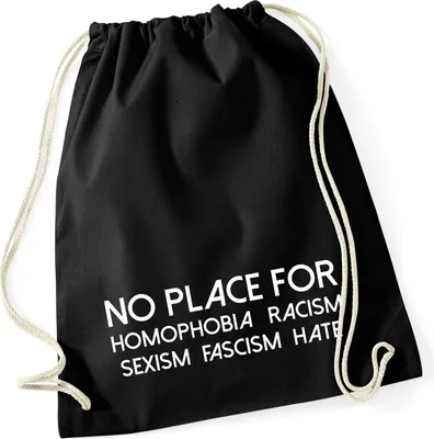 Produktbild von Huuraa Turnbeutel No Homophobia Racism Hate 12 Liter Black Baumwolle Rucksack Geschenkidee