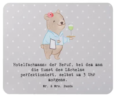 Produktbild von Mr. & Mrs. Panda Mousepad Hotelfachmann Lächeln - Grau Pastell - Geschenk, personalisierte Geschenke, für Berufstätige, mousematte, Teamarbeit, Berufsgestaltung, Check-in