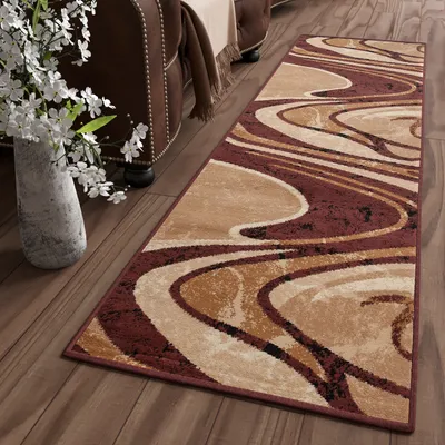 Produktbild von Läufer Teppich Meterware Flur Brücke Wohnzimmer Schlafzimmer Kurzflor Modern Design Kurzflor Meliert Wellen Braun  80 x 690