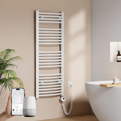 Immagine prodotto di EMKE Radiatore da bagno elettrico curvo Scaldasalviette 500W Controllo Wi-Fi Termostato intelligente 120X50cm Bianco Scaldasalviette