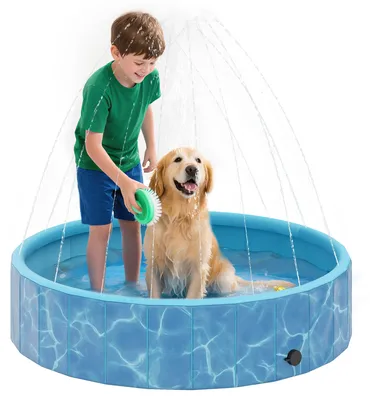 Produktbild von Hundepool Faltbar Planschbecken mit Brunnen- und Wasserpolsterdesign ?120 x 30 cm Blau