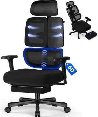 Produktbild von Hiazurm Bürostuhl, Bürostühle, Schreibtischstuhl, bürostuhl ergonomisch mit verstellbare Armlehnen, höhenverstellbar，Lendenstütze ,Chefsessel 200kg