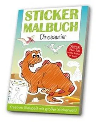 Obrázok produktu pre Stickermalbuch Dinosaurier mit urzeitlichen Hintergrundmotiven und liebevoll gestalteten Malvorlagen