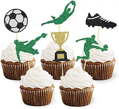 Produktbild von 48 Stück Glitzer Fussball Cupcake Topper, WM Deko 2026 Tortendeko Fussball für Fussball Geburtstag Deko, Fußball Fan Party Dekoration, Tortendeko Geburtstag Junge