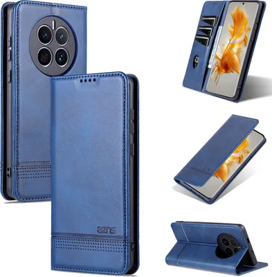 Produktbild von Huawei Mate 50 Leder Hülle, Klapphüllen Brieftasche Magnetverschluss Ständer Schutzhülle für Huawei Mate 50 Blau