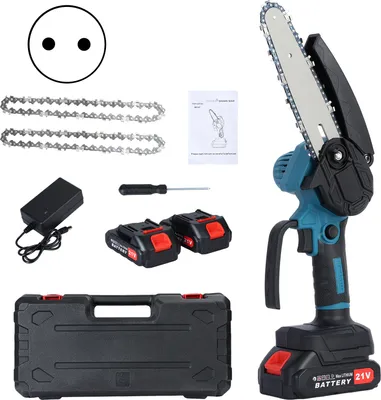 Produktbild von 6-Zoll-Mini-Kettensäge, kabellos mit 2 Akkus, elektrische Mini-Kettensäge mit Sicherheitsschloss, kleine Handkettensäge zum Baumschneiden und Holzschneiden