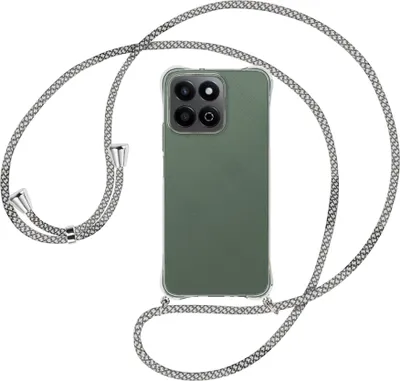 Produktbild von Handykette Backcover-Schutzhülle mit Band (Metall silberfarben) für Honor 200 Smart 5G - weiß/grau kariert