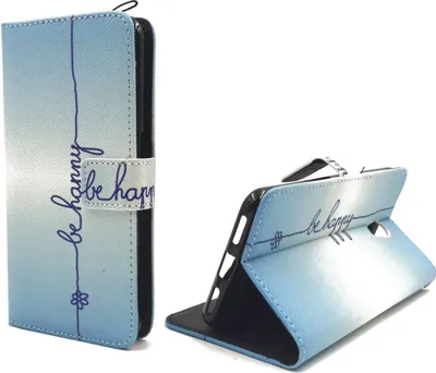 Produktbild von Handyhülle Tasche für Handy ZTE Blade V7 Schriftzug Be Happy Blau