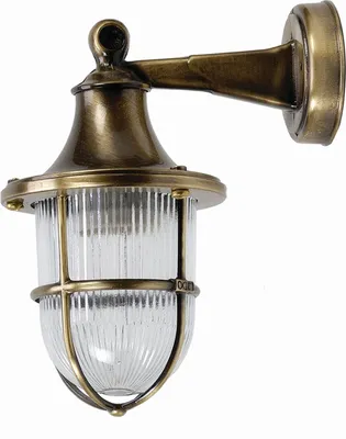 Produktbild von Außenlampe Wand Echt-Messing Glas 27 cm hoch IP64 in Messing Antik E27 Maritim Wandlampe außen Hoflampe