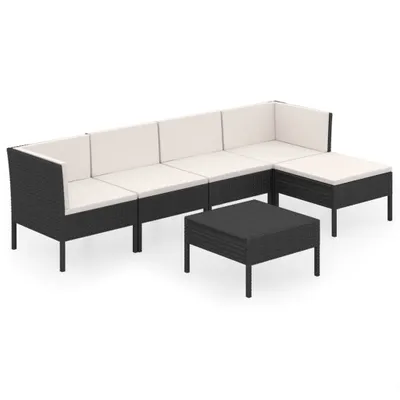 Immagine prodotto di vidaXL Set di 6 pezzi da giardino con cuscini in polirattan nero