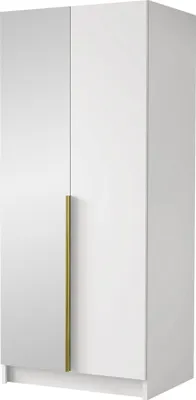 Produktbild von MIRJAN24 Kleiderschrank Bono II, Schlafzimmer, mit Spiegel, Drehtürenschrank, mit Kleiderstange, Modern, Garderobenschrank, Metallgriffe (Farbe: Weiß / Weiß + Gold)