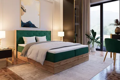 Produktbild von Marlux-Meble Leoni IV Kontinentalbett 180x200 cm Modern Bequemes Hochbett Gepolstert Mit Matratze Und Zwei Bettzeugbehälter (Monolith 37 - Flaschengrün)