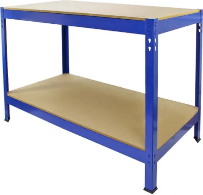 Image de Établi, table de travail, table d'atelier, table de garage, rangement, table de rangement, atelier, table d'atelier, établi de montage, bleu, entrepôt, table de montage