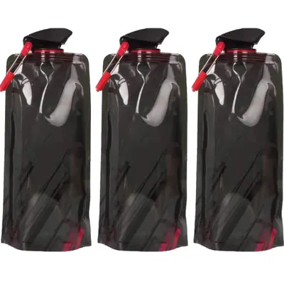 Produktbild von 700ML Faltbare Wasserflaschen Set von 3 Trinkflasche Flasche Beutel (Schwarz)