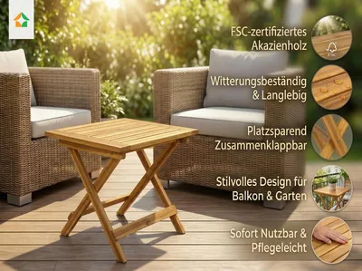 Produktbild von Akazienholz Gartenklapptisch Beistelltisch 38 cm
