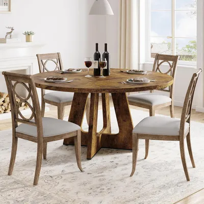 Obrázok produktu pre Okrúhly jedálenský stôl pre 4-6 osôb, priemer 120 cm, drevená podstava, vintage štýl, rozmer 120x120x75 cm