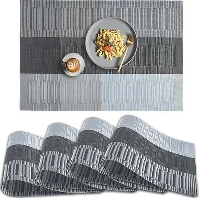 Produktbild von Famanu Platzdeckchen 4 Stück rutschfest hitzebeständig - Ombre Silbergrau Schwarz