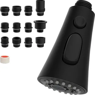 Productafbeelding van Matzwart keukenkraan. Uittrekbare spuitkop, vervanging met 3 functies en 9 adapters