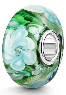 Produktbild von MATERIA by Matthias Wagner Blumen Glas Bead Anhänger mit Zirkonia grün hellblau weiß 1219