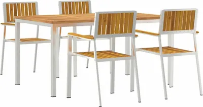 Image de Ensemble de table d'extérieur vidaXL, 5 pièces, en bois d'acacia massif et acier inoxydable