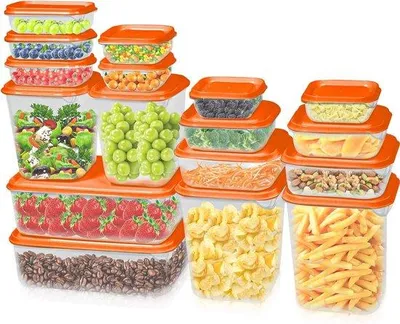 Obrázek produktu pro 17 kusů nádob na uchování čerstvosti s víkem, plastové mrazicí nádoby, sada mrazicích nádob, nádoby na potraviny, nádoby na skladování, bez BPA, vhodné do mikrovlnné trouby a mrazáku (oranžové)