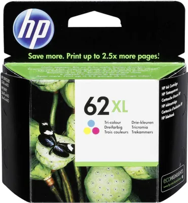 The image shows the packaging of an HP ink cartridge.