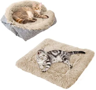 Produktbild von Kissenbett, 2-in-1 weiches, runden Schlafplatz, wolle, kleines Hundebett, Haustierbett, für Katzen und kleine Hunde, braun
