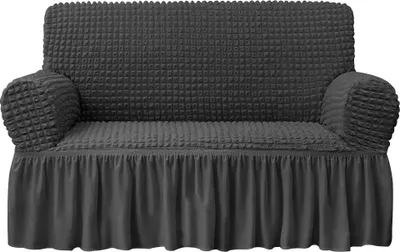 Produktbild von Stretch Sofabezug Sofa Sitzkissenbezug Plissee Rüschenrock Sofaüberzug europäischer Stil Sesselüberzug(2-Sitzer, Dunkelgrau)