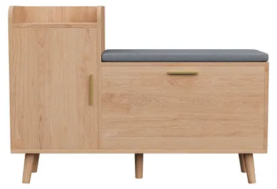 Obrázok produktu pre Lavica na topánky so sedadlom – Regál na topánky/lavica do predsiene – Čalúnené sedadlo – Úložný priestor pod sedadlom – Drevený rám – Moderný minimalistický štýl – Na vlastnú montáž