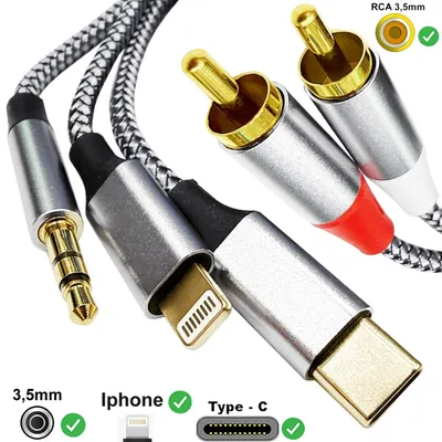 Produktbild von 3 in 1 auf 2X RCA Audio Kabel Splitter USB-C auf Cinch Stereo Adapter Anschluss