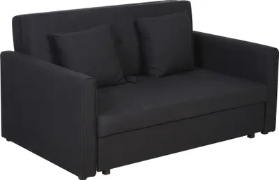 Produktbild von HOMCOM Sofa rozkładana 2-osobowa z funkcją spania, sofa tapicerowana ze schowkiem, poduszki oparciowe, sofa rozkładana do salonu, polibawełna, drewno, grafitowy szary, 152 x 101 x 81 cm