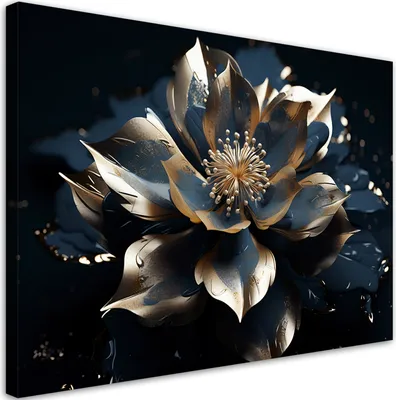 Produktbild von Leinwandbild Blaue und goldene Lotusblüte 3D 60x40 Feeby Gold bild für die wand bereit zum aufhängen